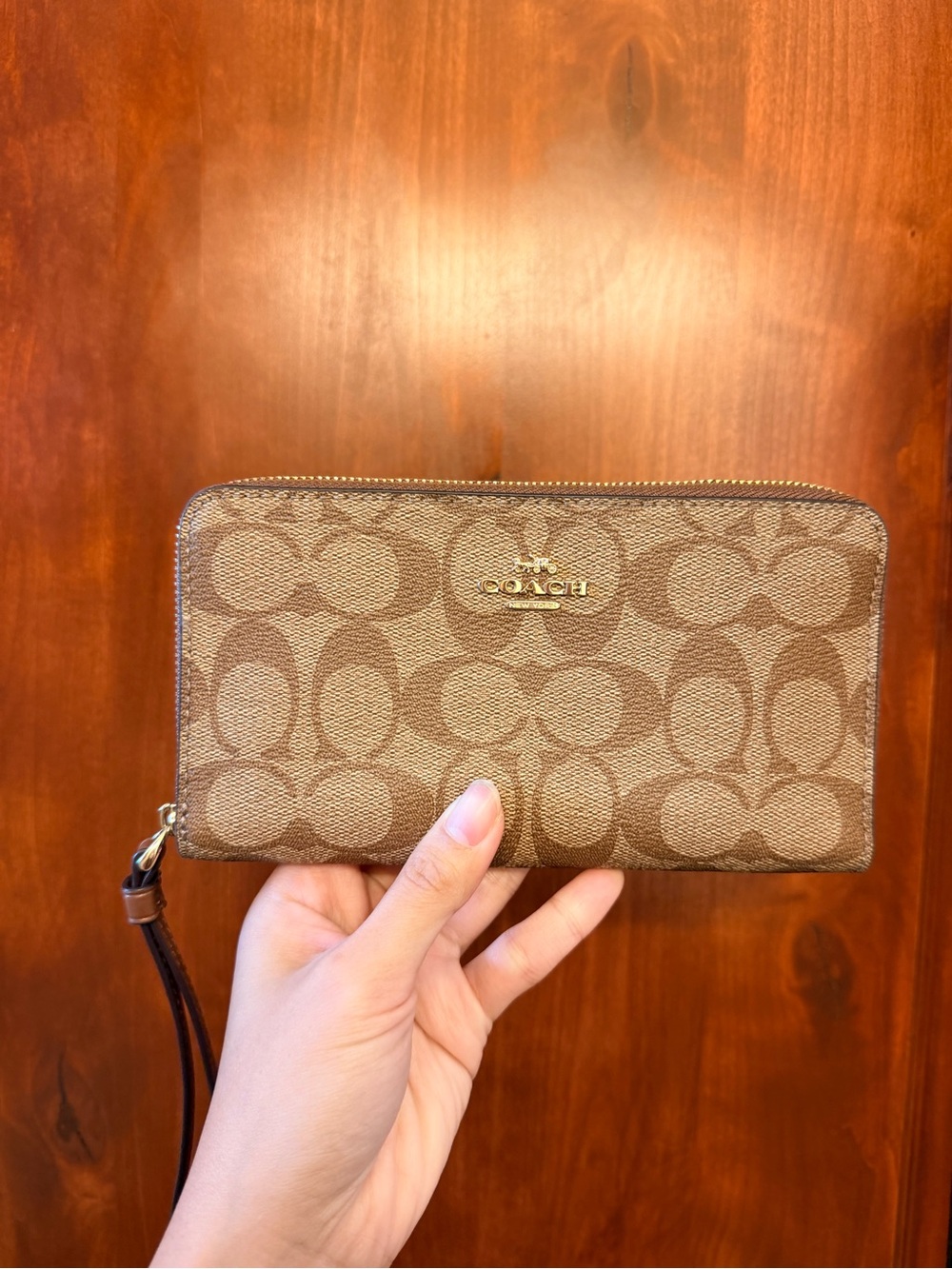 Coach Brown Signature Zip Wallet with Wristlet